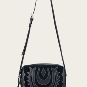 Tecovas Black Leather Crossbody with Embroidery